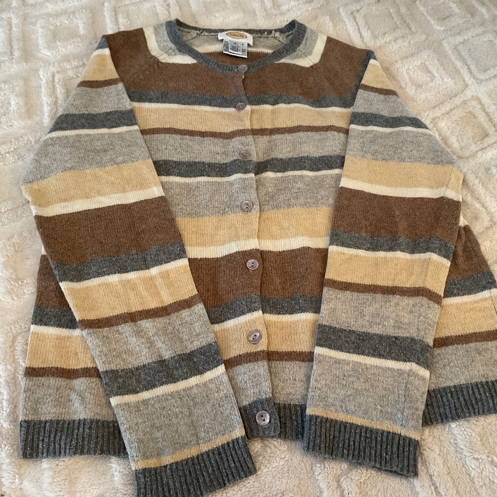 Talbots medium grey, brown and beige cardigan